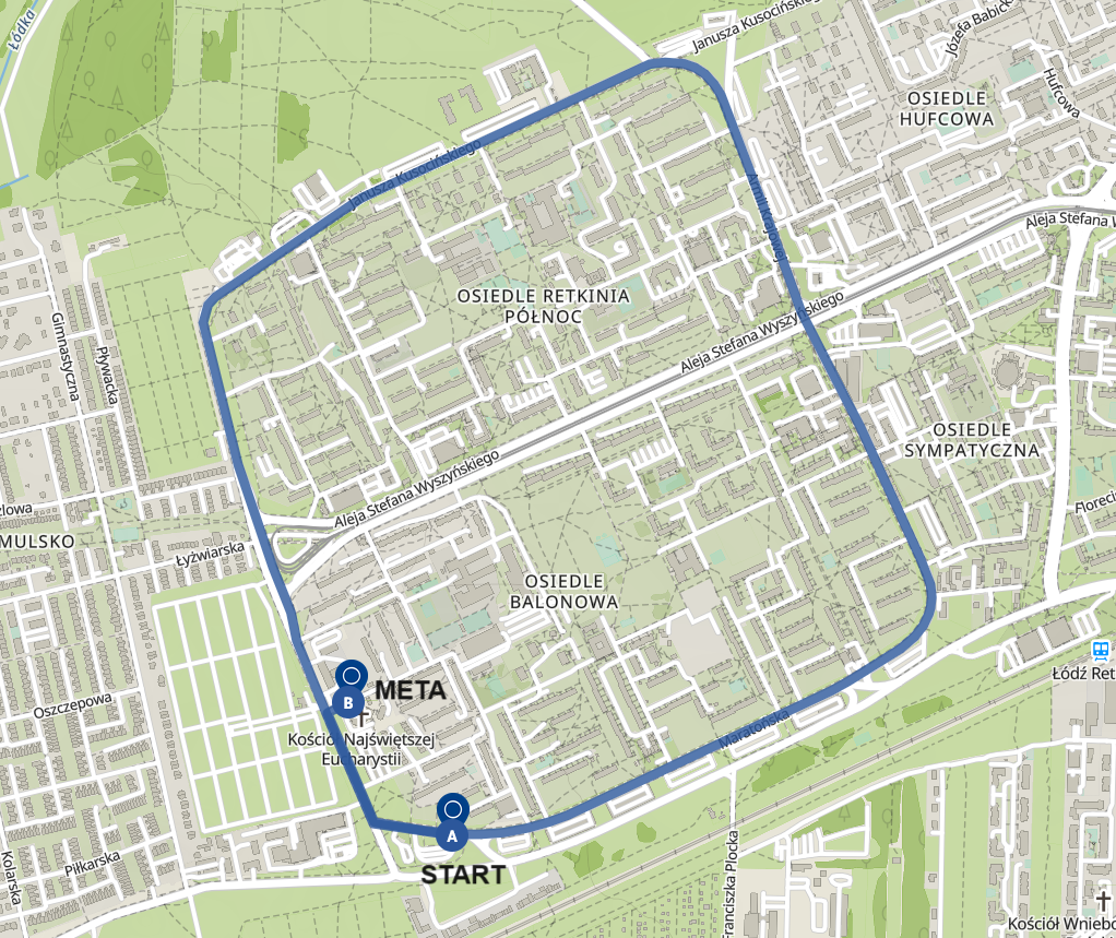 Mapa trasy biegu Retkińska Piątka - 5km przez Retkini